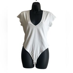 ATM White V-Neck Cap Sleeve Body Suit